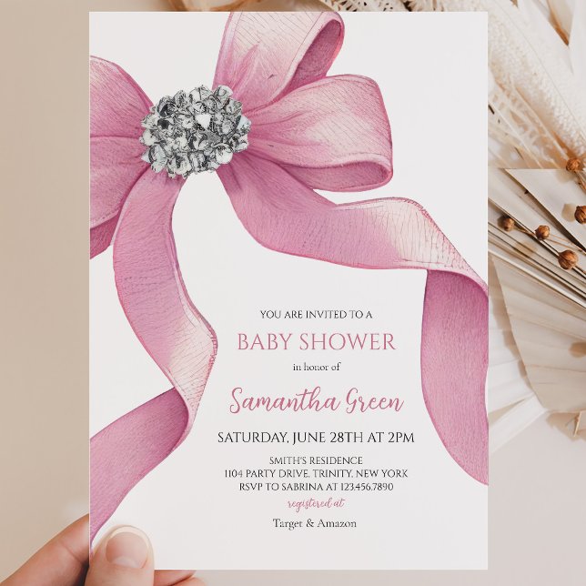 Pink Bow Baby Shower Invitation (Creator Uploaded)