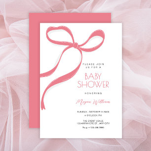 Pink bow baby shower invitation
