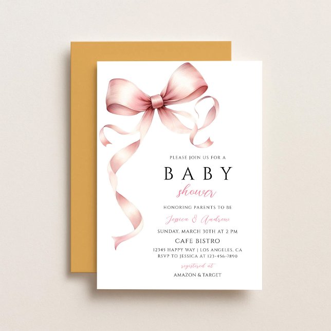 Pink Bow Baby Shower Invitation (Creator Uploaded)