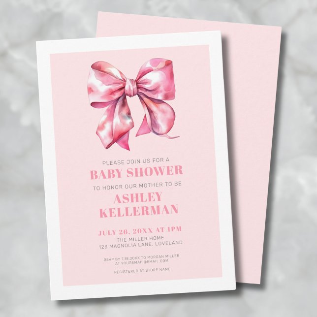 Pink Bow Baby Shower Invitation (Pink Bow Baby Shower Invitation)