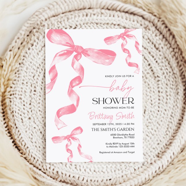 Pink Bow Baby Shower Invitation (Creator Uploaded)