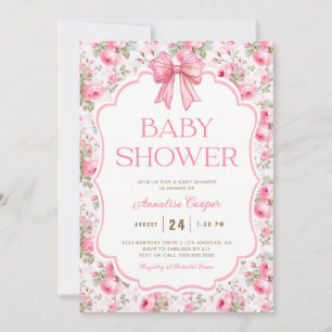 Pink Bow Baby Shower Invitation