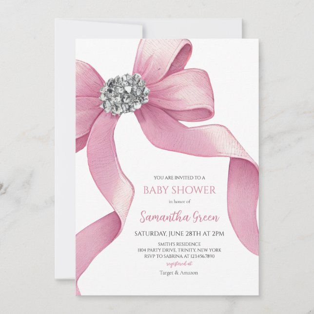 Pink Bow Baby Shower Invitation (Front)