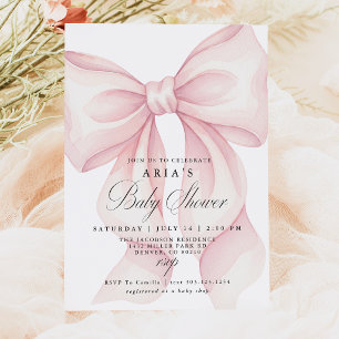 Pink Bow Baby Shower Invitation, Baby Girl Invitation