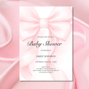Pink Bow Baby Shower Invitation Elegant Coquette