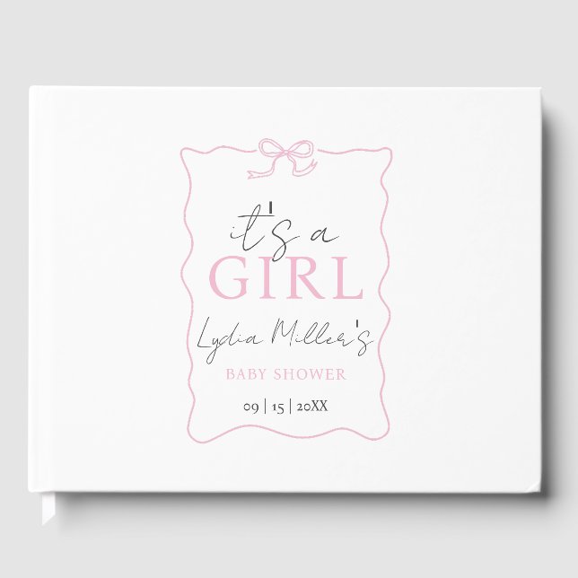 Pink Bow Baby Shower Invitation, Girl Baby Shower Guest Book (Front)