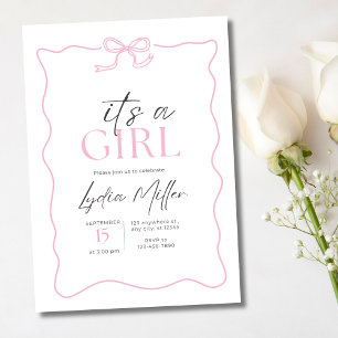 Pink Bow Baby Shower Invitation, Girl Baby Shower Invitation