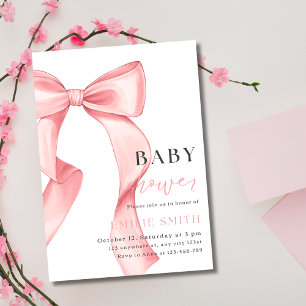 Pink Bow Baby Shower Invitation, Girl Baby Shower Invitation