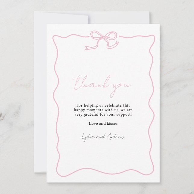 Pink Bow Baby Shower Invitation, Girl Baby Shower Thank You Card (Front)