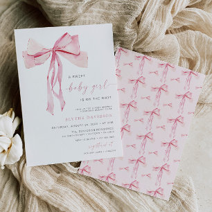 Pink Bow Baby Shower Invitation Girl Coquette 
