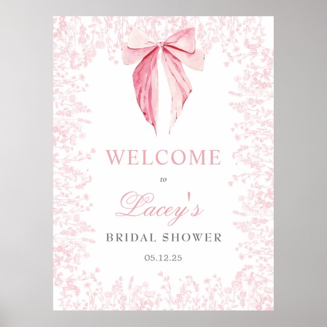 pink bow Baby Shower invitation Poster (Front)