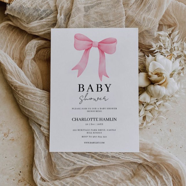 Pink Bow Baby Shower Invitation Template (Pink Bow Baby Shower Invitation Template)