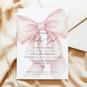 Pink Bow Baby Shower Invite, Sweet Baby Girl Invitation