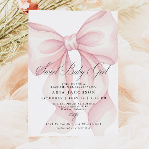 Pink Bow Baby Shower Invite, Sweet Baby Girl Invitation