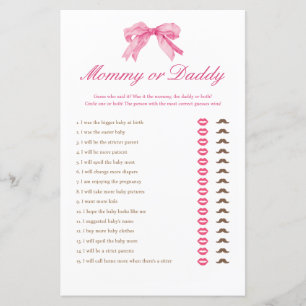 Pink Bow Baby Shower Mummy or Daddy Game