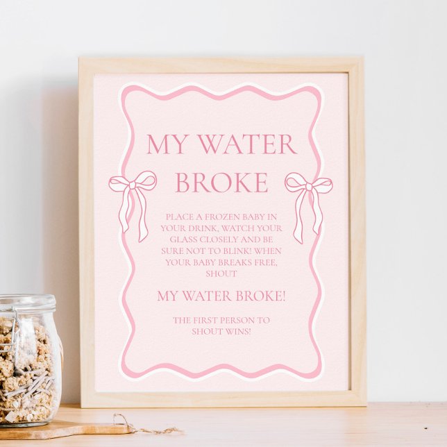 Pink Bow Baby Shower My Water Broke Game Poster (Creator Uploaded)