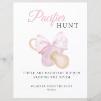 Pink Bow Baby Shower Pacifier Hunt Game Sign