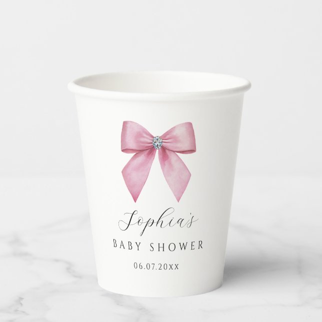 Pink Bow Baby Shower  Paper Cups (Front)