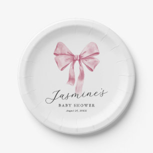 Pink Bow Baby Shower Paper Plate