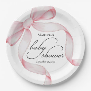 Pink Bow Baby Shower Paper Plate