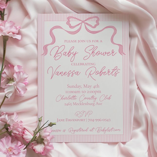 Pink Bow Baby Shower, Pink Ribbon Invitation (Creator Uploaded)