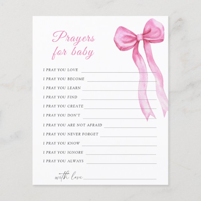 Pink bow baby shower prayers for baby  (Front)