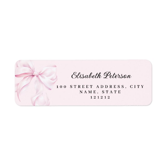 Pink Bow Baby Shower Return Address Label (Front)