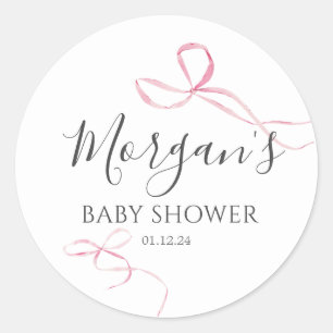 Pink bow baby shower sticker