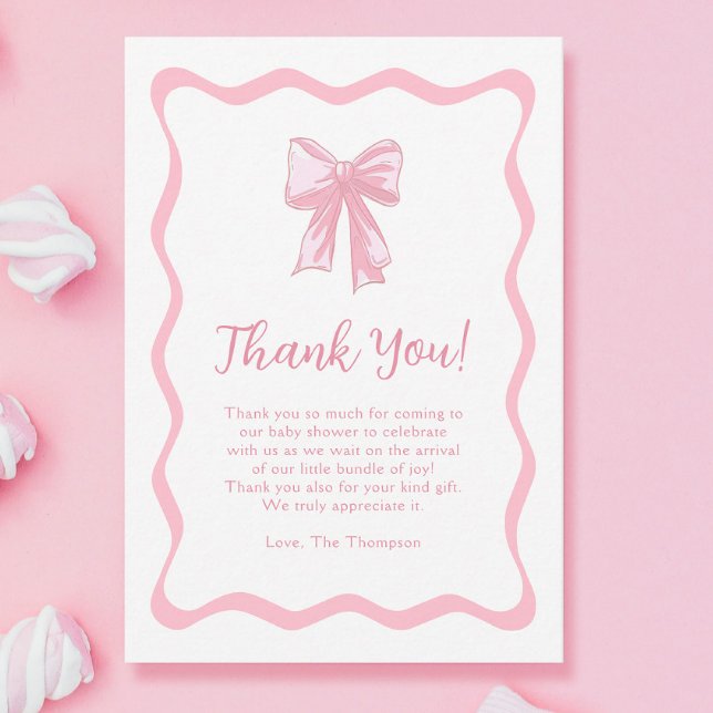 Pink Bow Baby Shower  Thank You Card (Creator Uploaded)