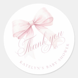 Pink Bow Baby Shower Thank You Classic Round Sticker