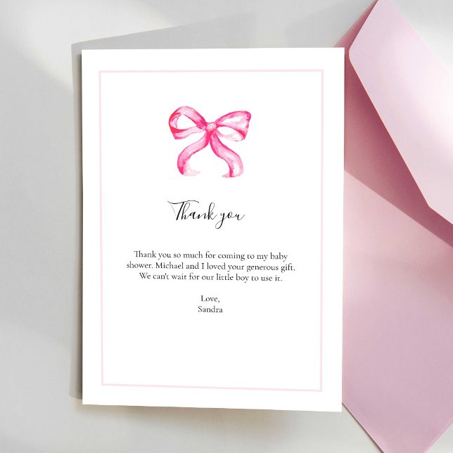 Pink Bow Baby Shower Thank you Elegant Script (Creator Uploaded)