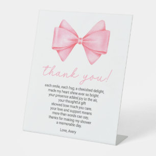 Pink Bow Baby Shower Thank You Poem Pedestal Sign
