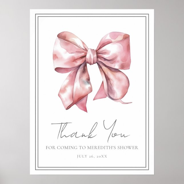 Pink Bow Baby Shower Thank You Poster (Front)