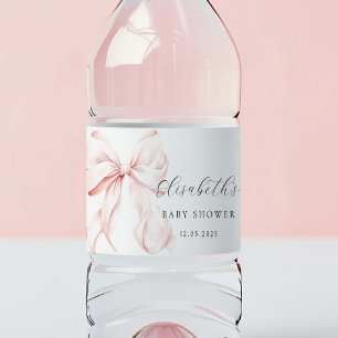 Pink Bow Baby Shower Water Bottle Label