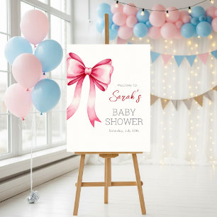 Pink Bow Baby Shower Welcome Sign – Physical Print