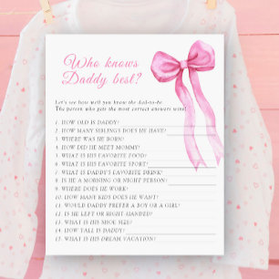 Pink bow baby shower Who knows daddy best game