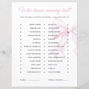Pink Bow Baby Shower Who Knows Mummy Best Game
