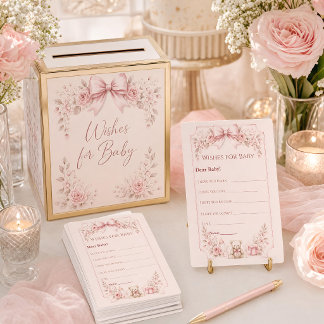 Pink Bow Baby Shower Wishes for Baby Card | Coquet