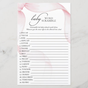 Pink Bow Baby Shower Word Scramble Game