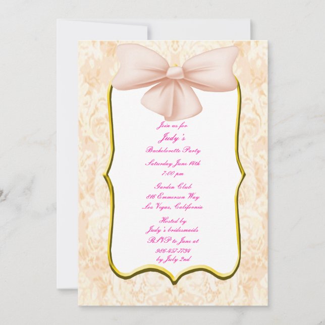 Pink Bow Bachelorette Party Invitation (Front)