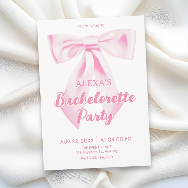 Pink bow bachelorette party invitation (Creator Uploaded)