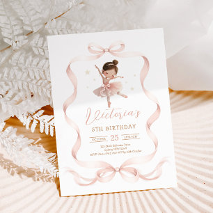 Pink Bow Ballerina Tutu Cute Girl Birthday Invitation