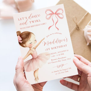 Pink Bow Ballet Dancer Girl Birthday Party Invitation