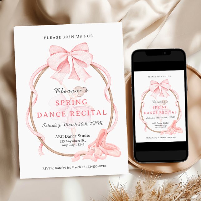 Pink Bow Ballet Girl Dance Recital Invitation (Pink Bow Ballet Girl Dance Recital Invitation)