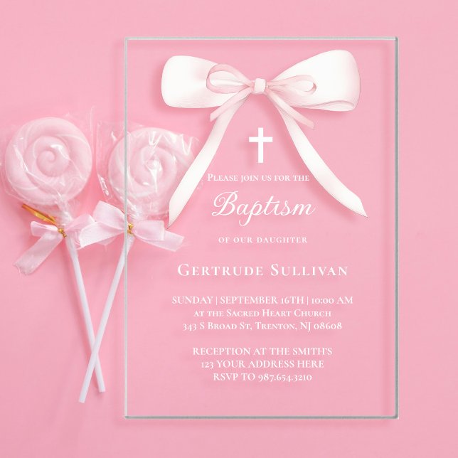 Pink bow | Baptism Acrylic Invitations (Creator Uploaded)