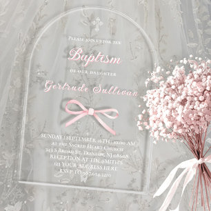Pink bow Baptism Acrylic Invitations
