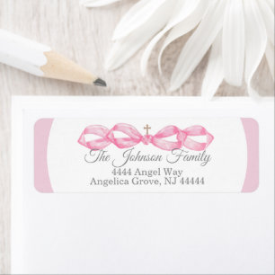 Pink Bow Baptism Envelope Return Address Label