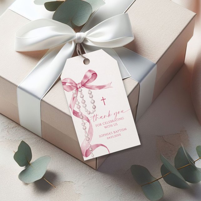 Pink Bow Baptism Favour Gift Tag (Creator Uploaded)