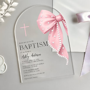 Pink Bow Baptism Girl Acrylic Invitations