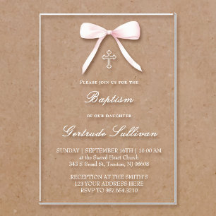 pink bow Baptism girl Acrylic Invitations